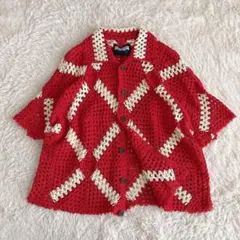 綺麗カラー✨メゾンスペシャル クロシェニットシャツ 半袖　訳あり　赤のサムネイル