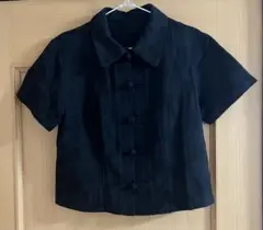 春　半袖　チャイナ　トップス　メリディアン　黒　中国