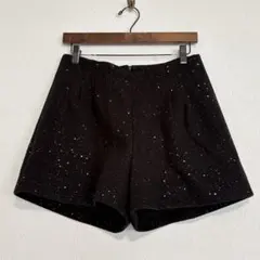 キラキラ ラメ入り ショートパンツ 厚手 ブラック L