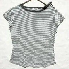 ○a.v.v ボーダーカットソー 半袖 Tシャツ リボンデザイン M 白 グレーのサムネイル