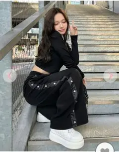 Rady♡サイドストーンワイドパンツ ブラック