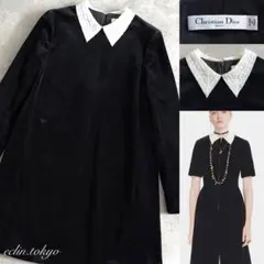 美品✨️ディオール 24SS ロングワンピース プリーツ レース襟 黒 M