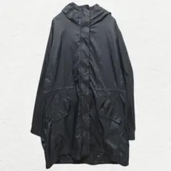 1868【ユニクロ】フード付ロングナイロンパーカー 軽量アウター 紺 M 古着のサムネイル