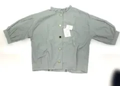 【新品】ブラウス シャツ 半袖 Fサイズ　フリル襟 カーキ オリーブ ①