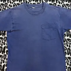 ネイビーフェード ブランク 無地 M-L 90s ポケTシャツ シングルステッチ