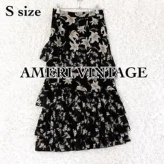 AMERI VINTAGE　ロングスカート　花柄　ティアードフリル　シフォン　黒のサムネイル
