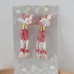 フラワーモチーフとビーズタッセルピアス（イヤリング変更可）匿名配送　No.377