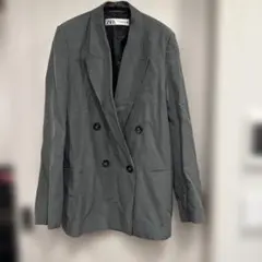 ZARA ザラ リネンブレンド テーラード ジャケット S グリーン系