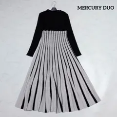 マーキュリーデュオ 配色チェンジリブロングスリーブニットワンピース M