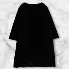 スクロール ７分袖ワンピース カシュクール風ラップ裾 ストレッチ ブラック Mのサムネイル