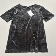 新品　しまむら　シアー　ベロア　半袖　Tシャツ　グレー　レディース　M