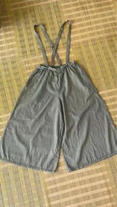 サスペンダー付き ワイドガウチョ ヒッコリー 綿100%★L美品‼️即購入禁止のサムネイル