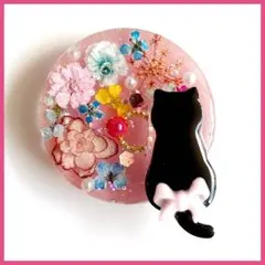 No.2692ハンドメイド ヘアゴム レジン ドライフラワー 黒猫ちゃん