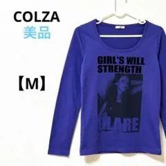 美品　コルザ【M】長袖カットソー　プリントTシャツ　パープル　コットン　ロンT