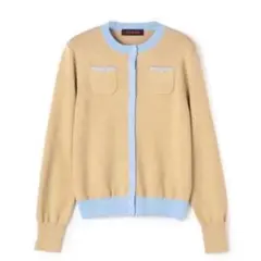 CABaN コットンカシミヤ バイカラークルーネックカーディガン