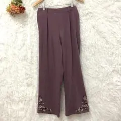 ★アクシーズファム★ 花刺繍 ストレート カットパンツ 【L】 ウエストゴム 紫