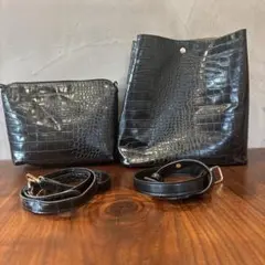 beauty&youth クロコ型押し 2way トートバッグ ポーチ付き 블랙