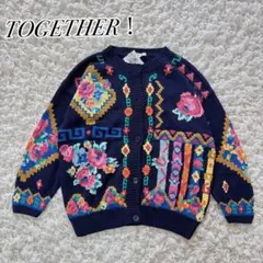 新品 TOGETHER！ 香港製 手編み 柄 ニットカーディガン ボタン