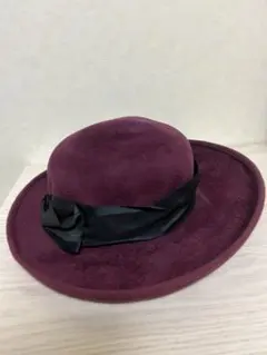 フェルトハット　婦人　帽子　紫　ワイン色