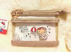 ハローキティ　日焼けキティ　クリアポーチ　ビーチ　ベージュ　サンリオ　アベイル