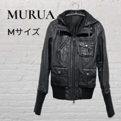 MURUA 豚革 レザージャケット M ブラック フード着脱可 本革