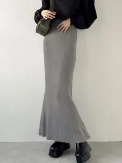 GRL リブニットロングスカート グレー