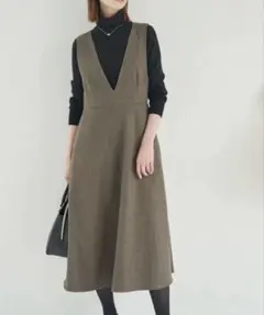 ブラウン Vネック ロングワンピース　ロペピクニック　ワンピ　かわいい
