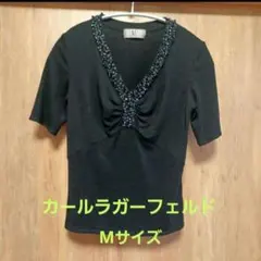 カールラガーフェルド　トップス　カットソー　半袖　ブラック　ビジュー付のサムネイル