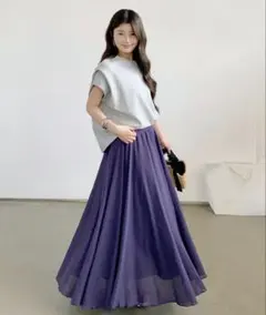 フレアロングスカート ネイビーパープル 美品のサムネイル