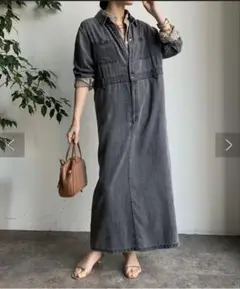 タグ付き　リヨセルデニムワンピース　ブラック　TM