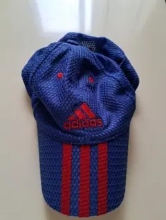 adidas メッシュキャップ 青 赤ストライプ