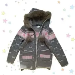 平成女児 ファー ニットカーディガン ポンポン