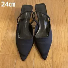 ブラック ポインテッドトゥ スリングバックパンプス　38