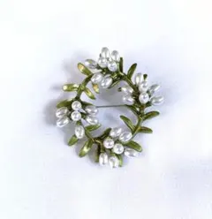 リーフ　パールのサークルブローチ　北欧