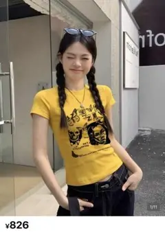 SHEIN シーン 半袖Tシャツ 黄色 きいろのサムネイル