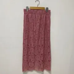 【ナチュラルビューティーベーシック】総レース　ピンク　ロングスカート　スリット