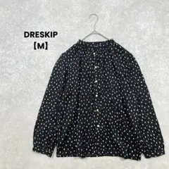 DRESKIP ドット柄シフォンブラウス　黒【M】長袖　大人可愛い　綺麗め
