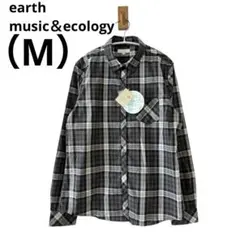 0793【新品タグ付き】earthアースチェック柄長袖シャツMサイズグリーン系