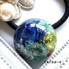 No.323天然石ヘアゴム　ペリドット・アクアマリン