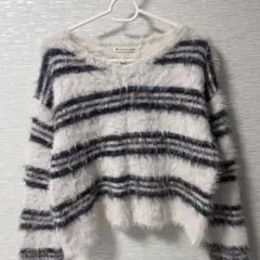 MAJESTIC LEGON vネック フェザーニット ボーダー オフホワイト