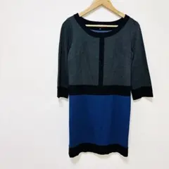 クードシャンス 七分袖 원피스 M グレー×ブルー ストレッチ きれいめ