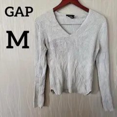 GAP【M】リブ編み Vネック 長袖トップス セーター ストレッチ 水色