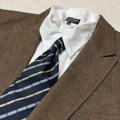 日本製 FAIR FAX ネイビー ストライプ柄 × チェック柄シルクネクタイ