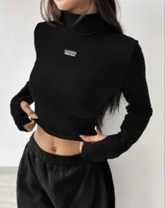 SHEIN レタープリント スリムフィット ニット 綿長袖tシャツ レディース