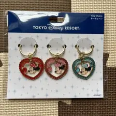 ディズニー　ミニーキーチェーン　3個入り　ハート