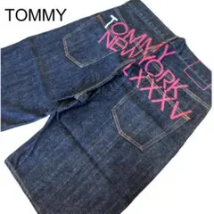 希少デザインTOMMY デニムハーフパンツ M バックプリント