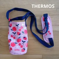 【THERMOS】 水筒カバー　ピンク　フルーツ柄　さくらんぼ　りんご　いちごのサムネイル