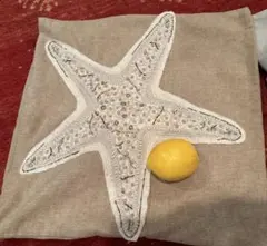 Pottery Barn スターフィッシュ刺繍 ベージュクッションカバー　美品