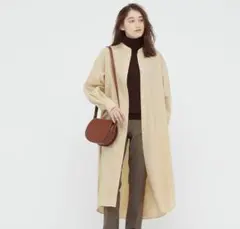 コットンギャザーロングシャツワンピース（長袖）