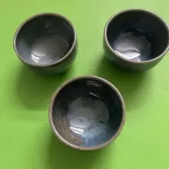 青色ひび割れ模様の湯飲み3個セット